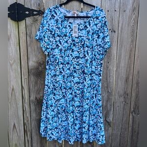HARLOW & ROSE floral blue white Women’s Short Sleeve Dress Women’s 1X NWT NEW